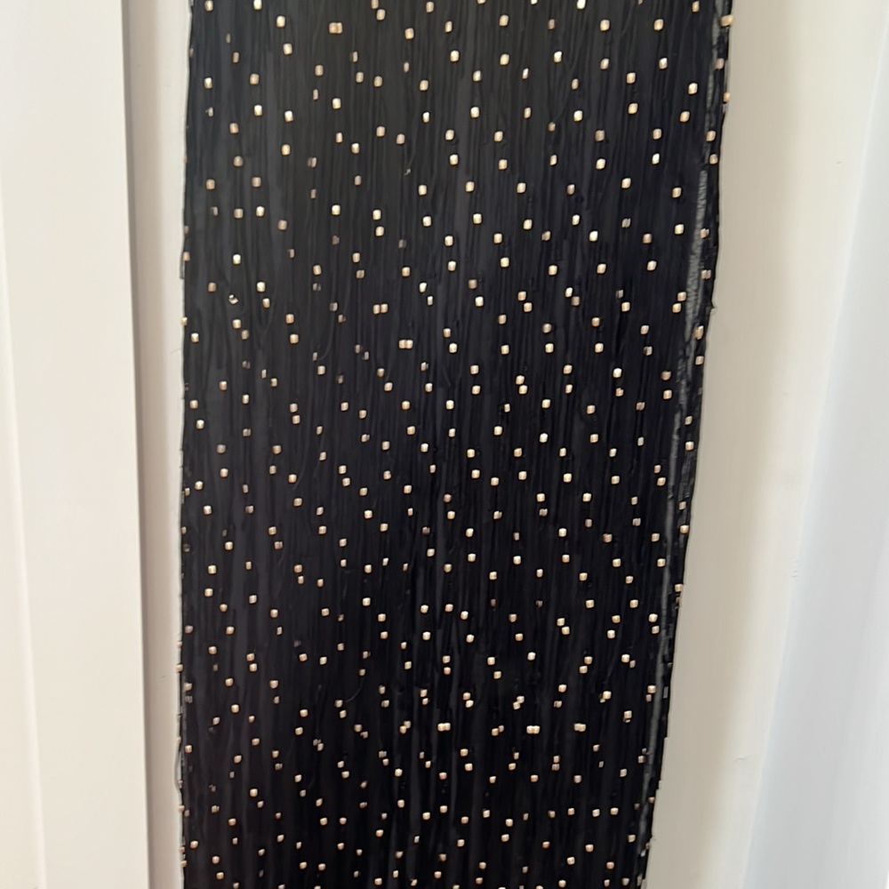 Badgley Mischka Sleeveless Beaded Fringe Column Gown Black/Gold Size 0 - Picture 7 of 11